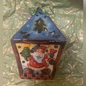 Pair of Lantern Luminaries. Santa & Snowman Holds tealight candle, Wire hanger.